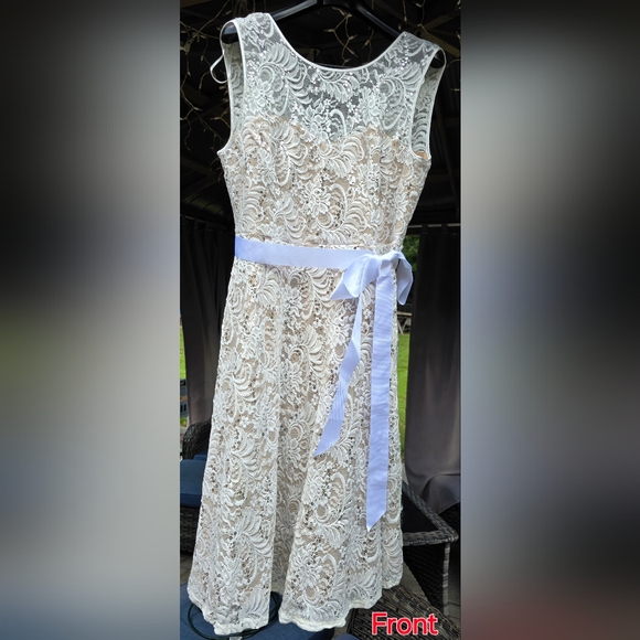 Ashley Stewart by R&M Richards Sequin Ivory Dress Sleeveless Belt Lace NWT 14 - Picture 2 of 12